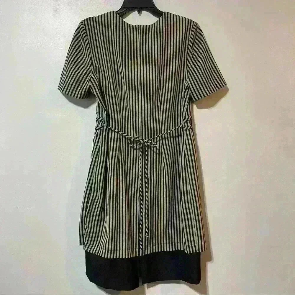 Miss Dorby Womens Size 8 Dress Short Sleeve Black Stripe Buttons Vintage Style - Picture 3 of 9